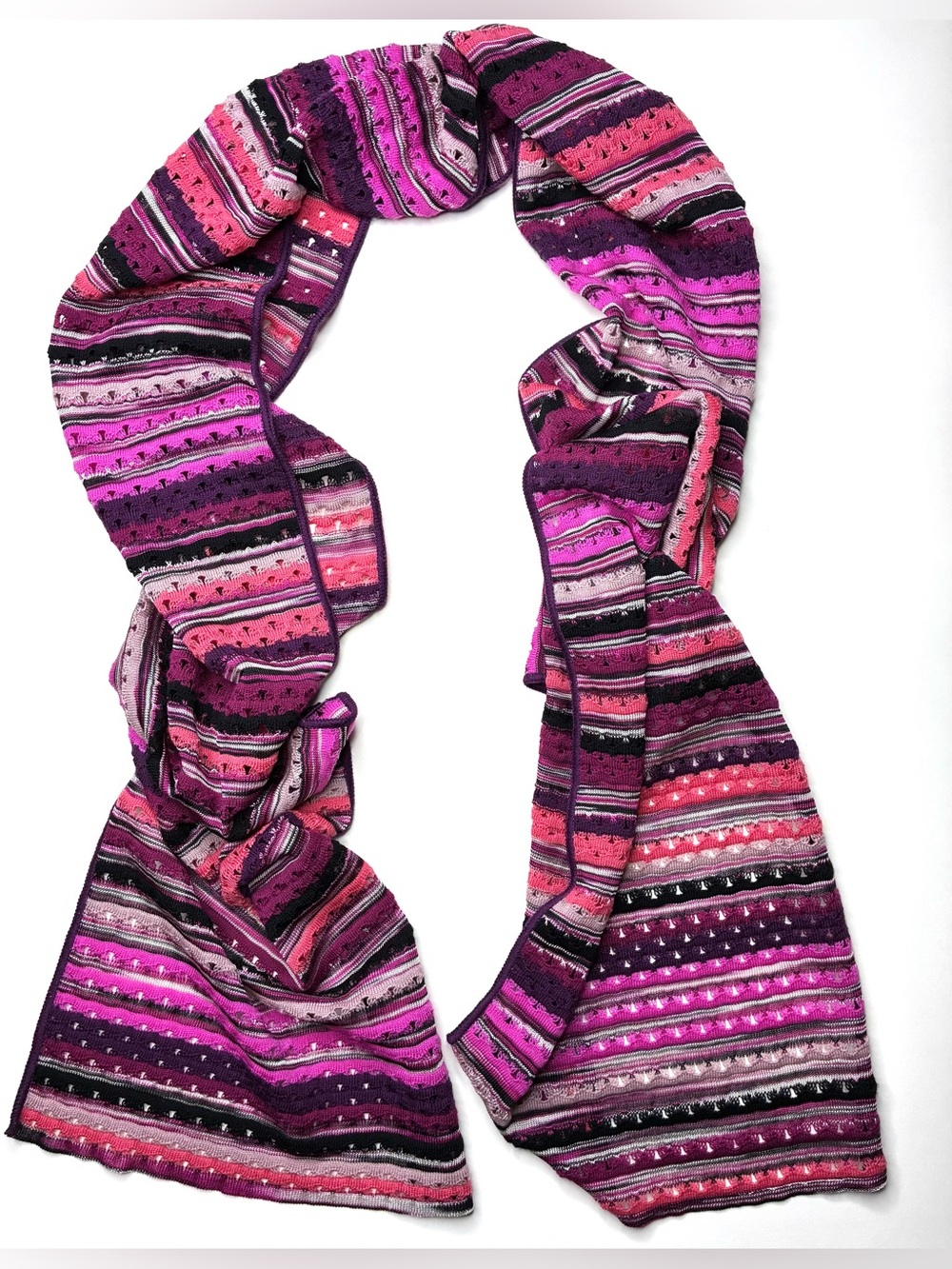 Authentic MISSONI Italy Open-Knit Striped Scarf 80”x10.5” –Multicolor